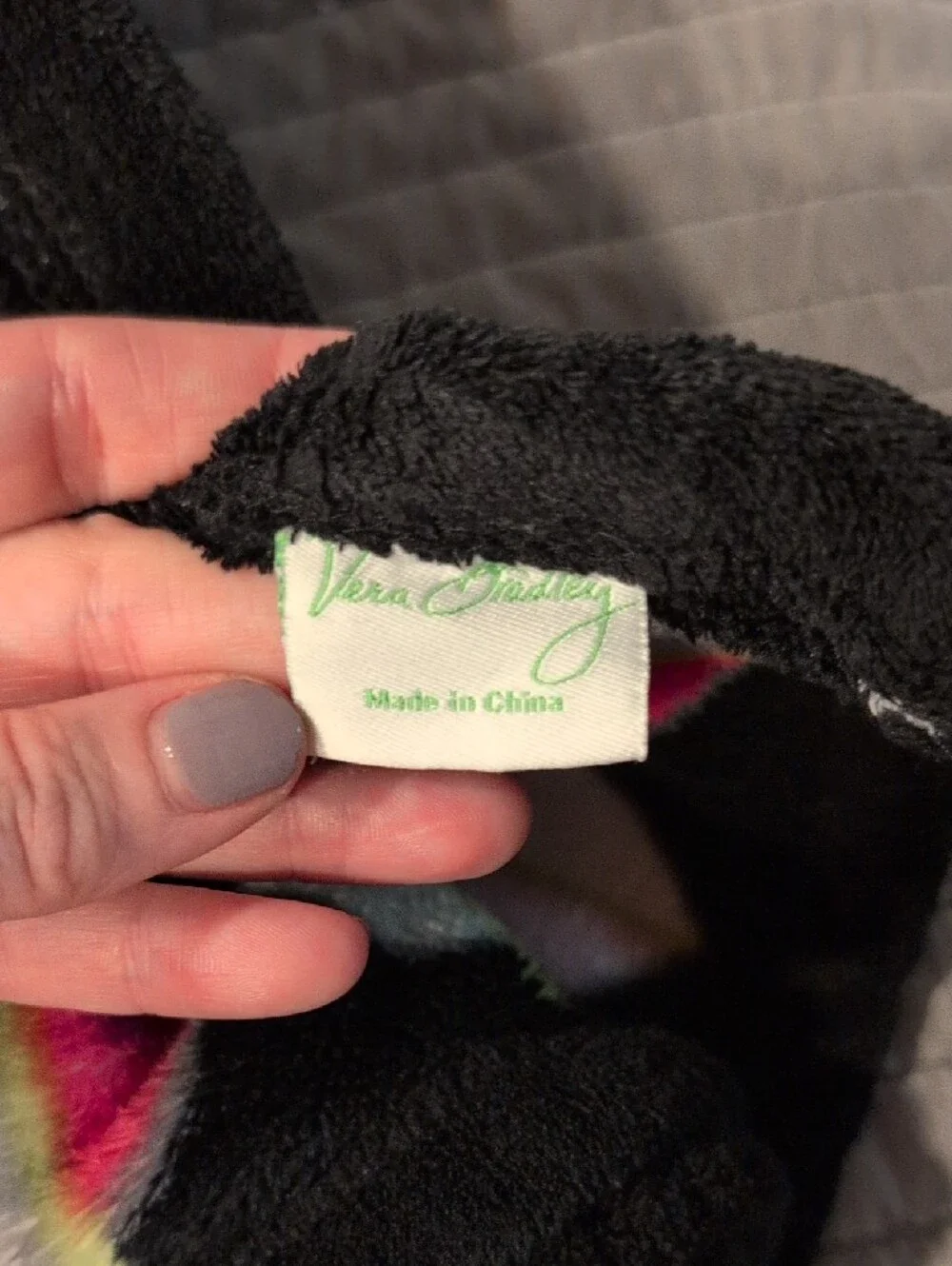 Vera Bradley Black Plush Blanket with Bright Multicolor Accent